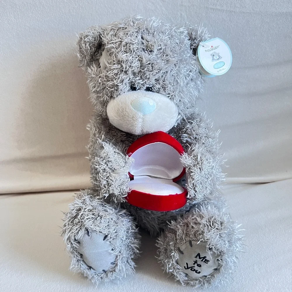 Tatty Teddy Plush Me to You Grey Love Bear holding Red Heart Ring box with tag